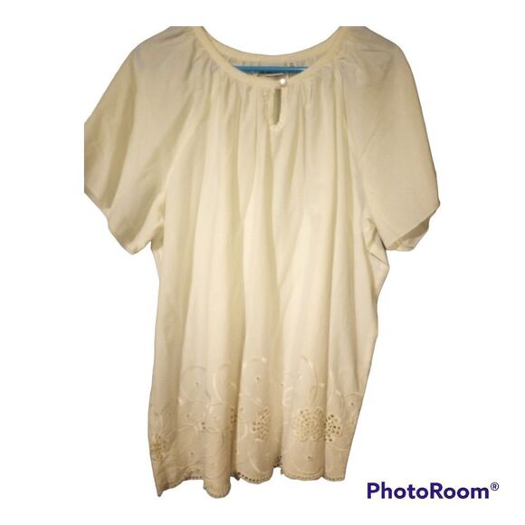 Kim Rodgers short sleeve top with eyelet lace scalloped hem - Picture 1 of 13
